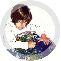 Ilustración de un niño pintando el mundo
